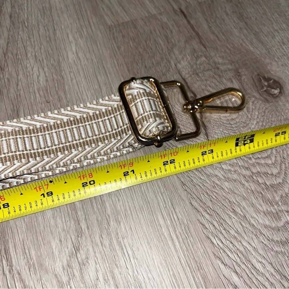 Tan & White Printed Crossbody Bag Strap